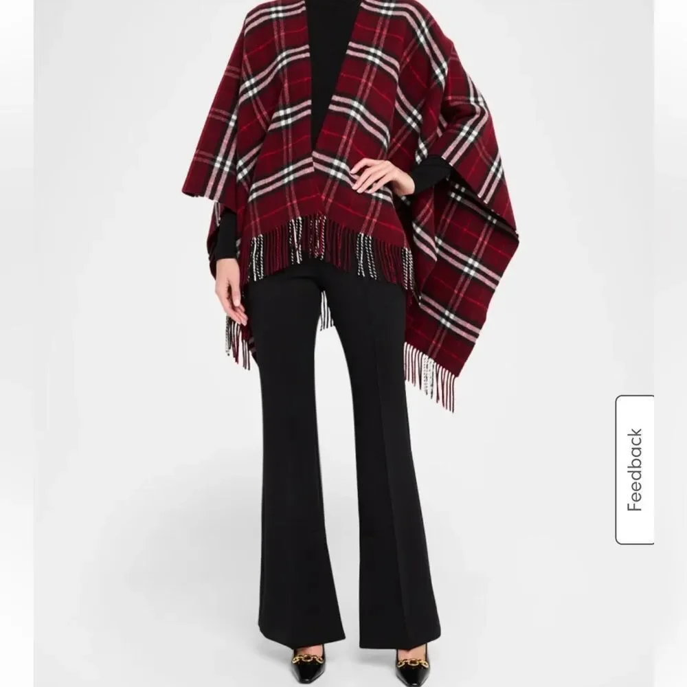 Burberry red Charlotte Check Wool-Cashmere Cape - Picture 2 of 12